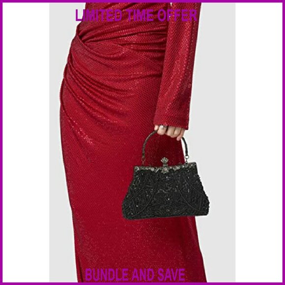 Vintage Beaded Sequin Pearl Evening Clutch with Detachable Chain - Picture 7 of 8